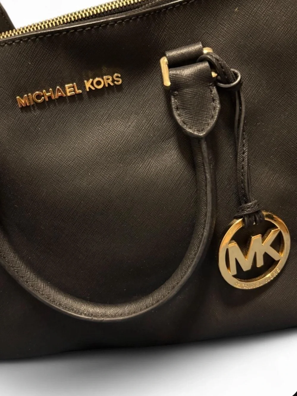 Michael Kors Black Saffiano Satchel with Gold Hardware